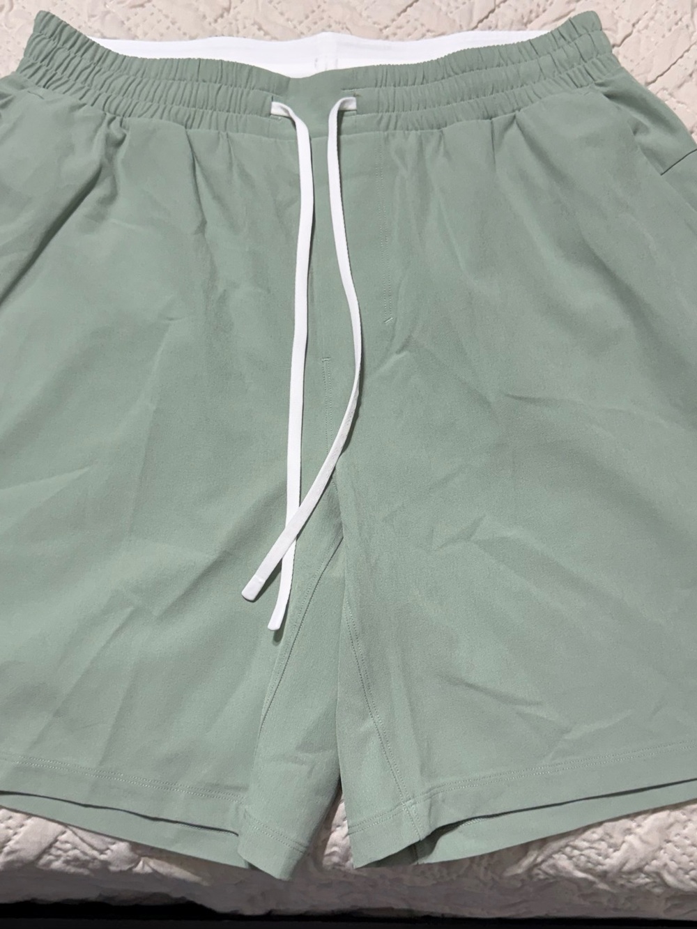 lululemon athletica Sage Green Athletic Shorts with White Drawstring